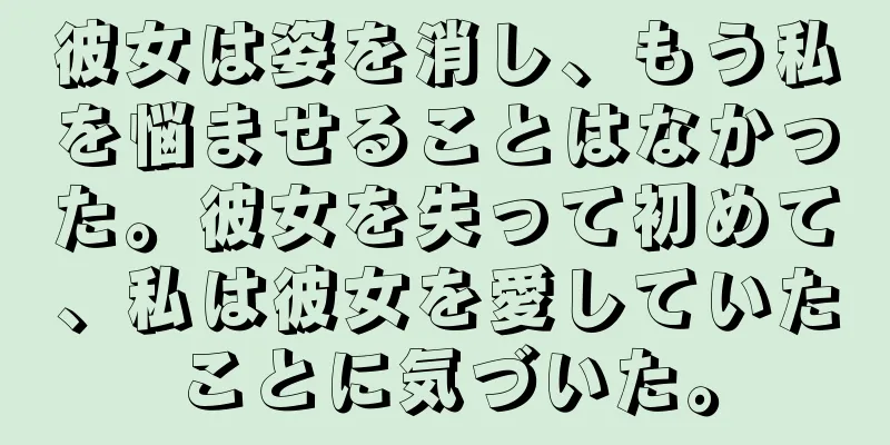 彼女は姿を消し、もう私を悩ませることはなかった。彼女を失って初めて、私は彼女を愛していたことに気づいた。